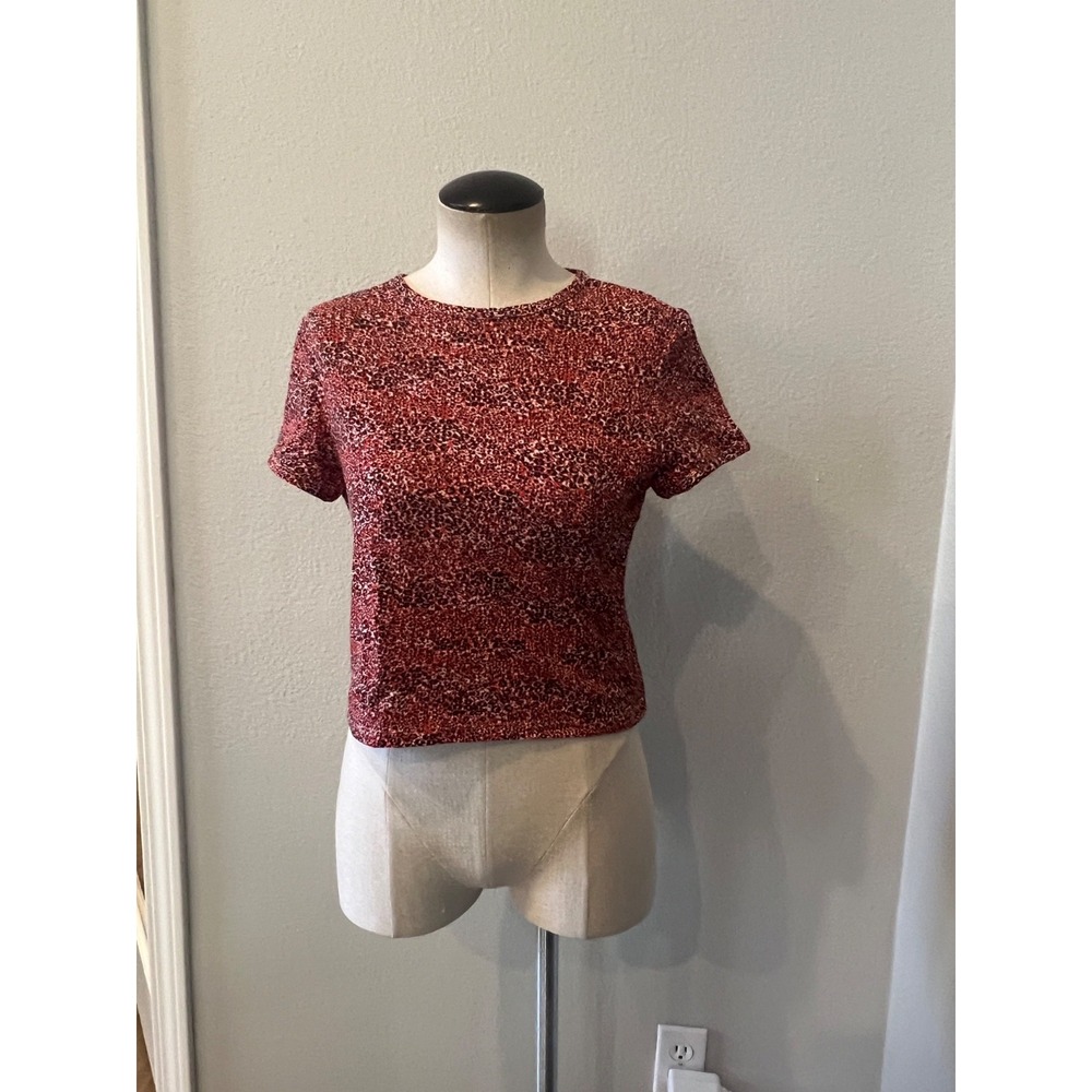 Topshop Red Animal Print T-Shirt Women's US 10 UK 14 Short Sleeve Cotton Tee - Picture 2 of 6